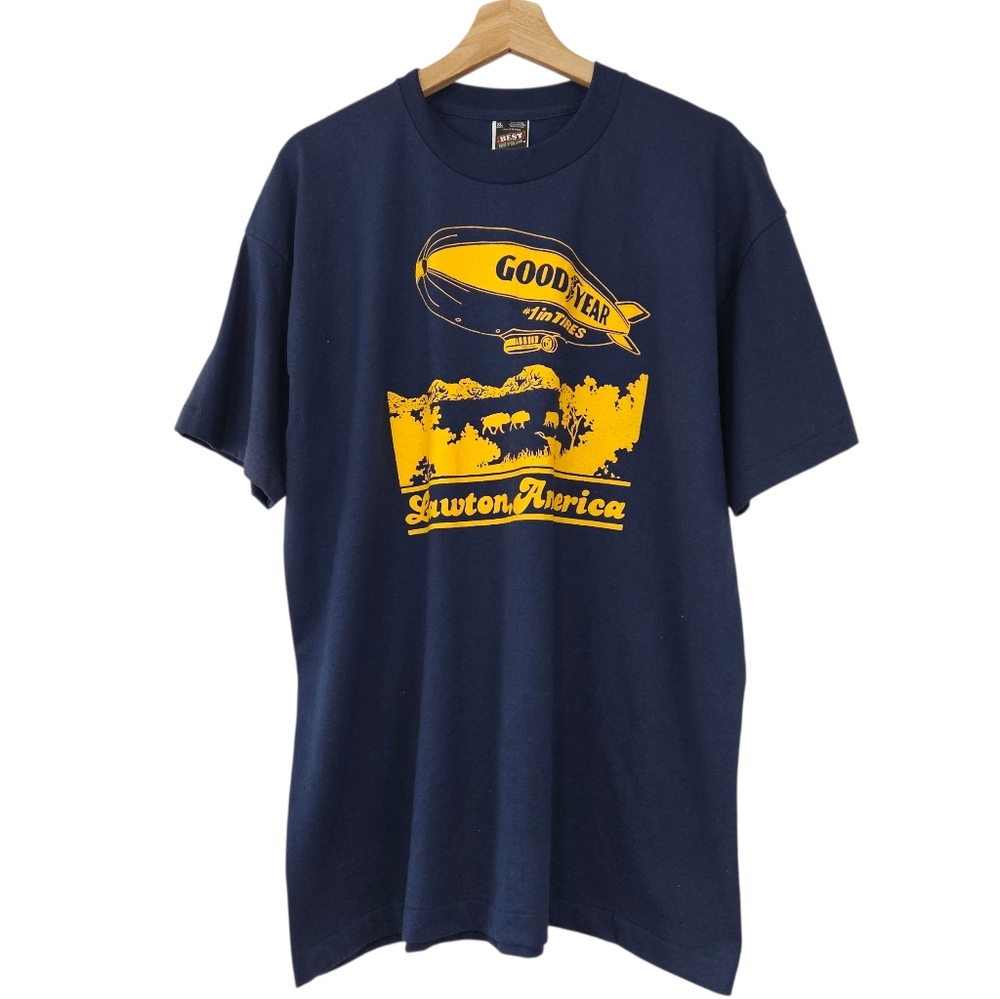 BEST Vintage Navy Blue Goodyear Lawton Oklahoma Tee Shirt XL Adult